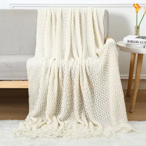 White Multi Color Acrylic Knitted Blanket 100% Acrylic Fibers Solid Color Nordic Throw Blanket Modern