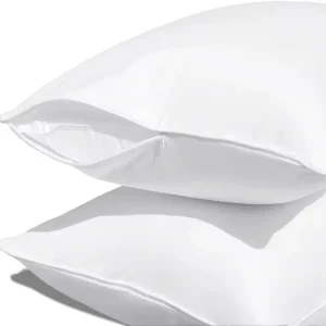White Pillow Cases Standard Size Set 100% Cotton Pillowcases with Zipper Hidden