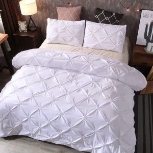 White Pinch Pleated Bedding Duvet Cover Set