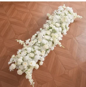 White Realistic Instagram style Silk Artificial Flower Arrangement Long lasting High end Handmade Runner Banquet Wedding Table