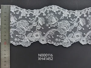 White Retro Elegant Embroidery Knitted Lace Fabric Rose Floral Scallop Mesh Border Bridal Gown Underwear Apparel Accessories