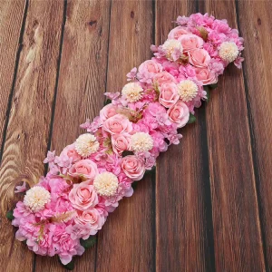 White Rose Artificial Flower Runner Row 100cm Wedding Table Centerpiece Flowers Arch Backdrop Wall for Ceremony Event