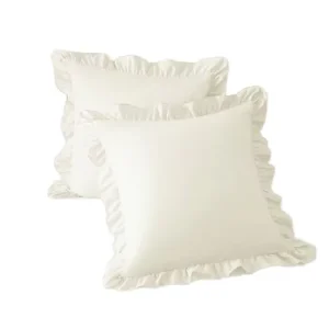 White Ruffled Euro Shams Pillow Covers Velvet Cushion Cases Washed Cotton Farmhouse Bed Scalloped Pillow Cover