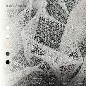 White Sequin Mesh Lace Fabric 125cm Width Sparkly Geometric Net Lace Fabric for Bridal Couture Dress