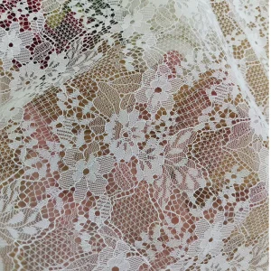 White Sheer Mesh Lace Fabric High Quality Hollow Out Polyester Lace Material for Wedding Bridal Dress Lingerie Garment