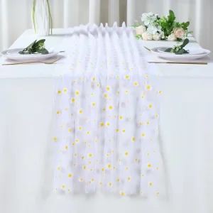 White Small Daisy Mesh Floral Table Runner for Spring Party Holiday Decorations