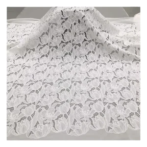 White Soft Breathable Eco-Friendly 100% Polyester Guipure Lace Fabric for Wedding Dresses and Gowns