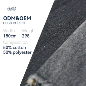 White TC Right Twill OE Non-Stretch Denim Fabric 180cm Width 50/50 Cotton Polyester Blended for Garment Uniform Bulk Production