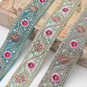 Wide Diy Eco Friendly Garment Accessories French Lace 3D Trim Embroidery Sewing Textile Webbing Sequined Flower