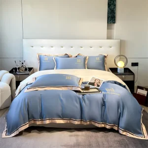 Wide Edge Comfort Soft Embroidered Washed Silk Fabric Summer Cool Adult 60 Printed 500TC Bed Sheet 4 Pcs Bedding Set