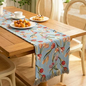 Wildflowers Bloom Spring Woven Jacquard Polyester Cotton Eco Friendly Durable Vintage Customized Table Runner