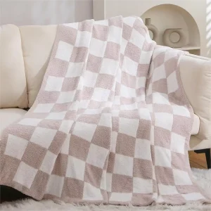 Winter 100% Polyester Plaid Cozy Checkered Chunky Knitted Portable Customizable Blanket