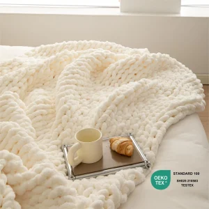 Winter 50×60 Inches 100% Polyester Super Soft Cozy Eco Friendly Hypoallergenic Chunky Handmade Knit Throw Blanket