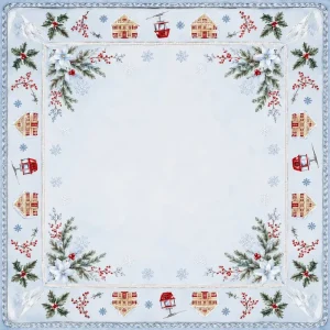 Winter Alpine Ski Mahjong Mat Snow Cabin Cable Car Holly Floral Border Square Anti Slip Game Table Pad