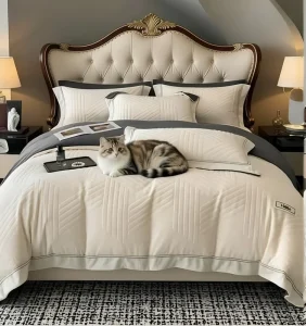 Winter Bed Sheets Bedding Set 4 Piece Warm Geometric Duvet Cover Set Solid Color Quilt Comforters Set