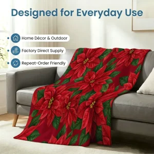Winter Bedding Custom Printing Flannel Christmas Throw Blanket Solid Floral Joyous Eco-Friendly Soft Warm Gift Home