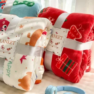 Winter Christmas Raschel Blanket Cartoon Pattern 100% Polyester Woven Thickened Flannel Anti Dust Mite European American Style