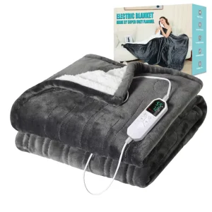 Winter Electric Heated Flannel & Sherpa Fleece Throw with Adjustable Temperature and Timer Control