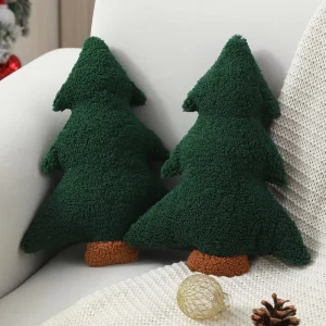 Winter Holiday Christmas Throw Pillow Green Christmas Tree Shaped Solid Pattern Decorative Atmosphere Setting Pillow