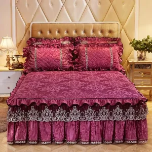 Winter Luxury European Lace Embroidery Bed Skirt Ruffled Bed Skirt Cover Home Bedding Set
