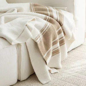 Winter Luxury Soft Cream White Blankets Striped Throw Velvet Blanket for Sofa Bedroom