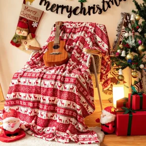 Winter Snowflake Printing Flannel Fleece Throw Blanket for Winter and Christmas Day