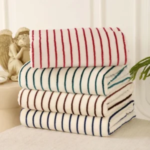 Winter Striped Flannel Velvet Sofa Throw Shawl Blanket Minimalist Modern Design Polyester Material