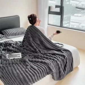 Winter Summer Rabbit Plush Blanket Knitted Lace Blankets Flannel Blankets