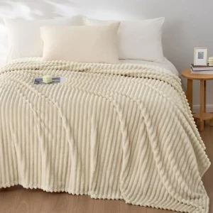 Winter Super Soft Cozy Polyester Woven Flannel Fleece Blanket for Bed or Couch Solid Striped Design