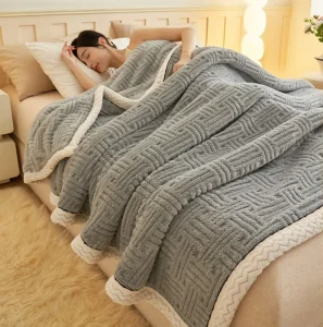 Winter Tafel Coral Milk Velvet Jacquard Lined Thickened Solid Color Light Luxury Skin-Friendly Office Nap Sofa Air Blanket
