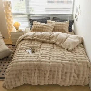 Winter Thick Artificial Rabbit Hair Double Sided Eco Friendly Bedding Set Warm Bed Sheets and Duvet Covers 4 piece Set