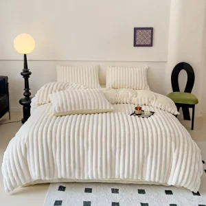 Winter Thickened Rabbit Plush Four Piece Set High-Grade Light Luxury Solid Color Quilt Cover Milk Coral Fleece Bed Sheet Simple