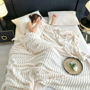 Winter Thickened and Warm Microfiber Flannel Striped Bed Blankets with logo Blankets for Beds