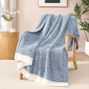 Winter Throw Blanket Cationic Dyeing Blue Soft Cozy Fluffy Warm Handmade Four Use for Couch Sofa Chair Bed Camping Picnic