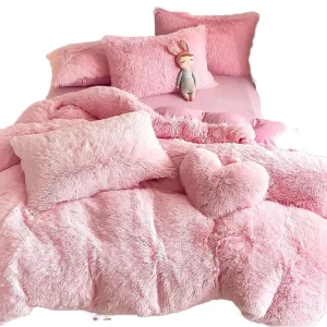 Winter Warm Luxury Comfortable Bed Sheet Set Four Pieces Mink Long Hair Plush Duvet Cover Bedding Set