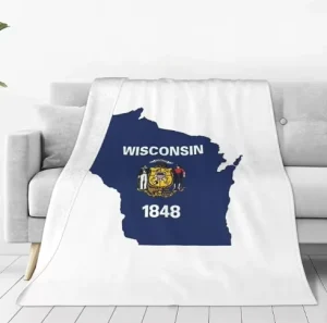 Wisconsin State Us Flag Personalized Custom Flag Fashion Flannel Sofa Blanket Household Blanket for All Seasons