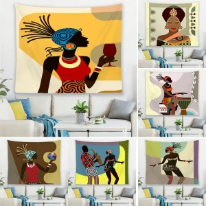 Women Art African Girl Digital Printed 3D Tapestry Wall Hanging 100% Polyester Waterproof Customizable