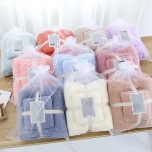 Women Gifts Super Soft Quickly Dry Multicolor Household Coral Fleece Microfiber Bath Towel Set
