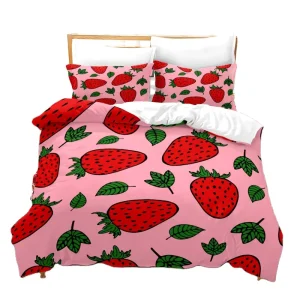 Women Girl Duvet Cover Cute Quilt Cover Kawaii Strawberry Bedding Set 3 PCS Valuable Gift for Baby Teens Adults