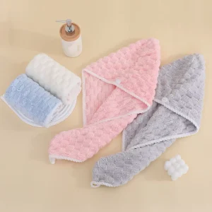 Women Microfiber Bath and Hair Dry Cap Quick Drying 25x65cm Coral Velvet Towel for Home & Travel Use