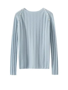 Women Sweater O Neck Double Button Autumn and Winter 30% Cashmere 70% Wool Knitted Sweater
