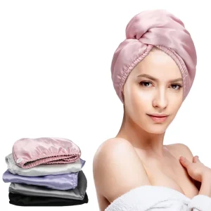 Women and Girls Hair Drying Wrap Towels Microfiber Hair Towel Satin Wrapped Turbans for Wet Hair