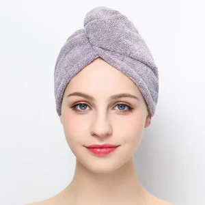 Women’s Bamboo Charcoal Fiber Dry Hair Hat Quick Drying Soft Shower Cap with Custom Logo for Home Use