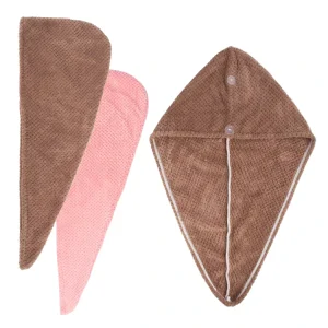 Women’s Custom Double Layer Coral Fleece Dry Hair Cap Microfiber Water Absorbing Quick Drying Towel Woven Cotton for Home Use