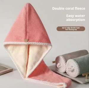 Women’s Double layer Thickened Non Shedding Absorbent Quick Drying Coral Fleece Microfiber Dry Hair Cap Towel