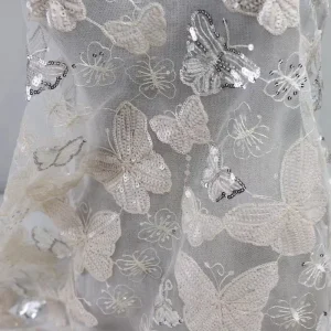 Women’s Fashionable Butterfly Embroidered 100% Polyester Eco Friendly Lightweight Mesh Fabric Dresses Sequin