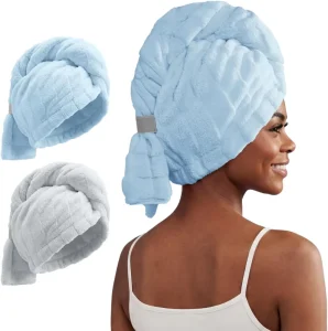 Women’s Knitted Microfiber Quick Dry Frizz Resistant Hair Towel Cap with Customizable Logo for Home Travel & Beach Use