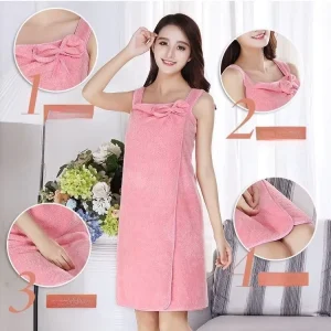Women’s Knitted Quick-Dry Microfiber Bath Towel Set Soft Comfortable Cute Shower Skirt with Bow Chest Wipe Hair Turban