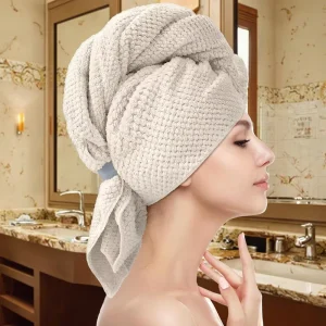Women’s Large Woven Microfiber Turban Hair Towel Quick Dry Super Absorbent Custom Logo SPA Twist Wrap Elastic Band Home Use