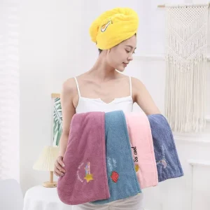 Women’s Polyester Cotton Hair Drying Towel Super Absorbent Quick Drying Shower Cap for Long Hair Thickened Headwear